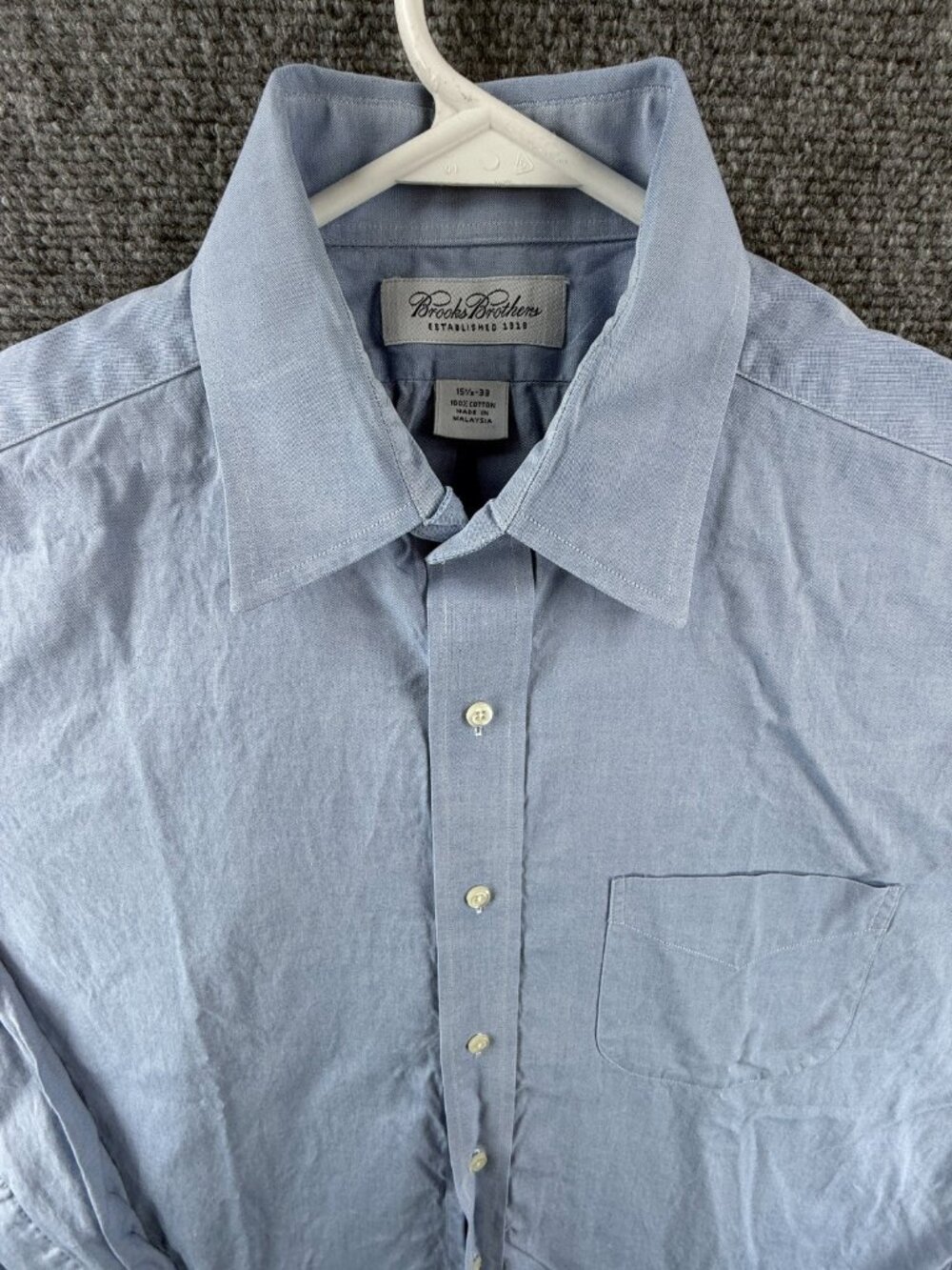 Brooks Brothers Pinpoint 15.5 33 Cotton Blue Long Sleeve Solid Button Up Mens